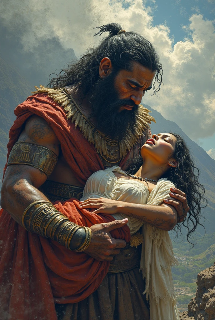 draw actor Kurt Russell young 20 years old as a medieval warrior, kneeling in front of a marble statue of a beautiful warrior woman in Greek Amazon armor. 8k, realisitic. Raby, cold climate