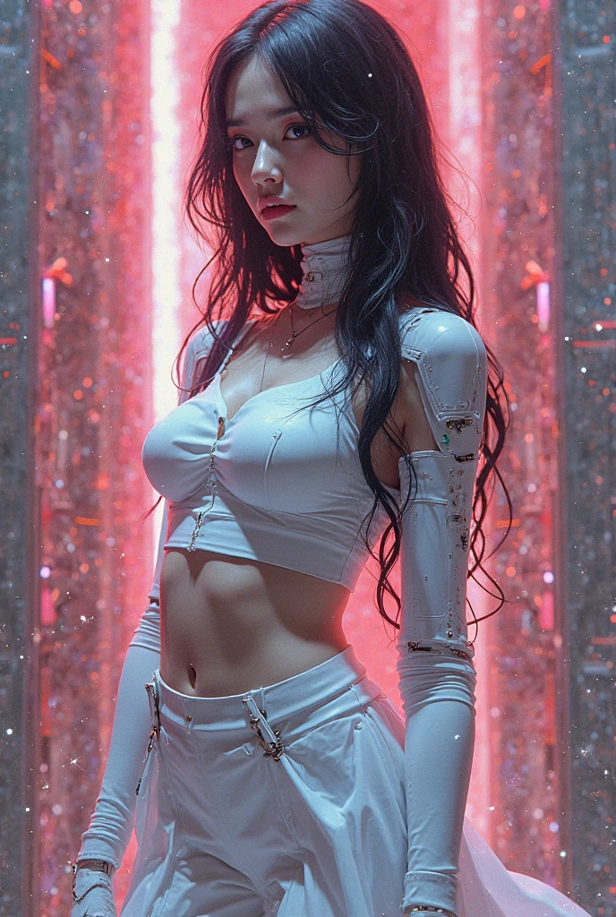8K,RAW Photos,Highest quality,masterpiece,Realistic、Realistic,woman,Android,cyborg,Terminator,A body made of machines,Age 27,Glamour,whole body ,Long legs,Electronics bones,See-through skin,Glass Skin,Visible electronic systems inside the body,See inside the body,Connection line,whole bodyに光るチューブ,Connected glowing wires,A body made of machines,Wet body,Gray long bob hair,wet hair,messy hair,double eyelid,Big eyes,Glowing LED lamp,Advanced AI, Seamless integration of organic and mechanical elements,息を呑むほど美しいwoman型ヒューマノイドcyborgAndroid,Neon Background,white,transparent,Fetal position,In the water,mask,Bubble,Portrait,