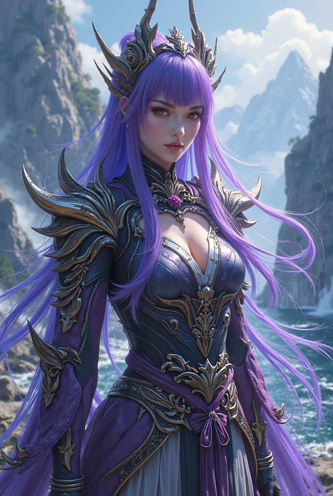 a closeup portrait photo of a draconian (MaeAI:.99) girl, standing on a volcano, pointy ears, natural skin texture, (black dragon horns:1), (detailed, intricate [black | purple] SilverSapphireAI scaly skin:), [red | blue eyes], eyeshadow, [silver | blue | purple hair], flirting with camera, digital art, <lora:SilverSapphireAI:1>