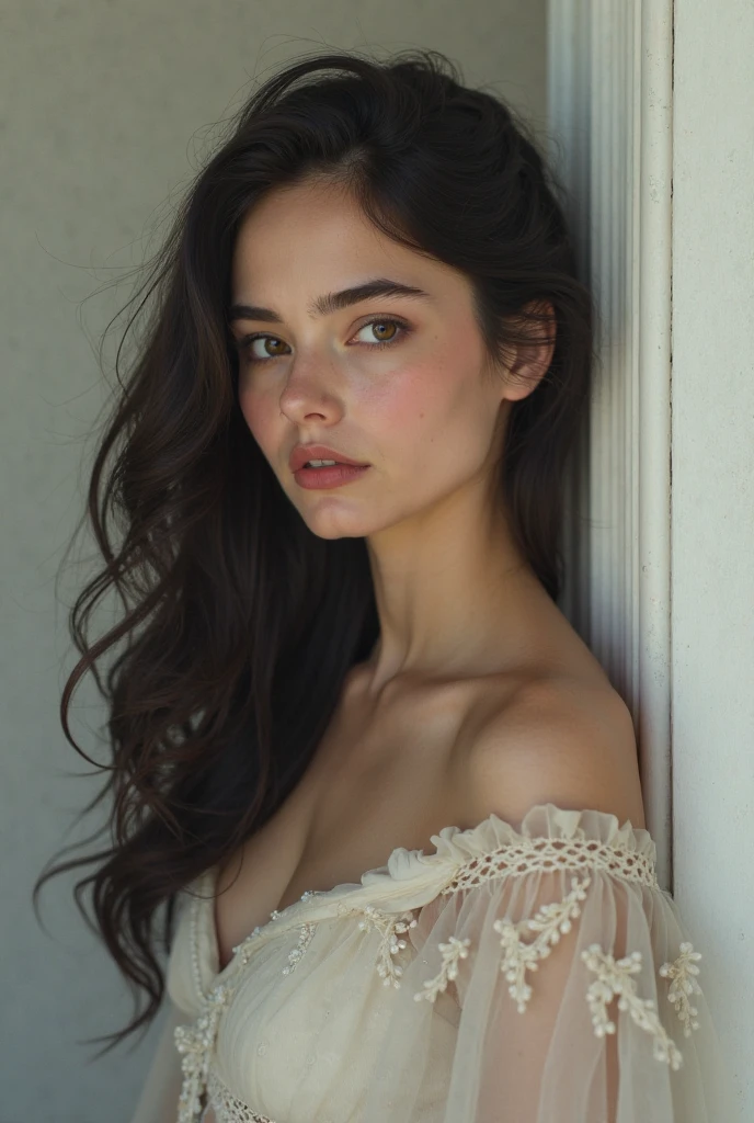 beautiful girl with realistic black eyes, pale skin, mid-length black hair, cum on perfect face, perfect eyes, wearing sheet sundress, highly detailed, comprehensive cinematic, digital painting, 8k, cinematic lighting, best quality, highres, detailed work, post-processing, perfect result, hyper realistic