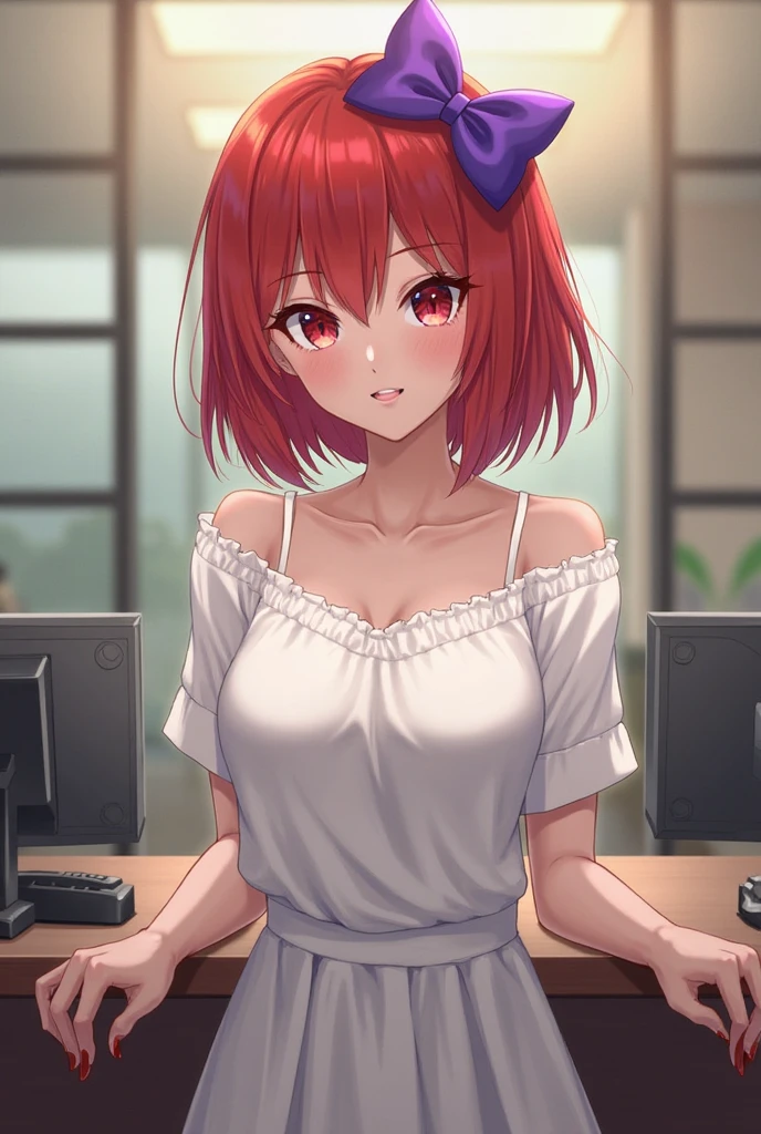 Fulll body Shot、fullnude、teats、((()))、small tits、side poneyTail、Red-haired、Sit at a desk and open your crotch wide
