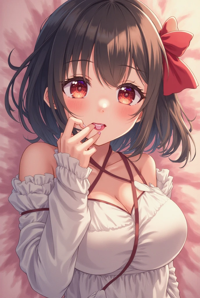 Female buttocks facing the screen、Backward perspective、A dark-haired、pink seduction background、A sexy、Busty body、a closeup、Erotic Lingerie、top-quality、Red face、8K、moonlights、superclear、Full of charm、​masterpiece、high detailing、beatiful backgrounds、Detailed drawing、