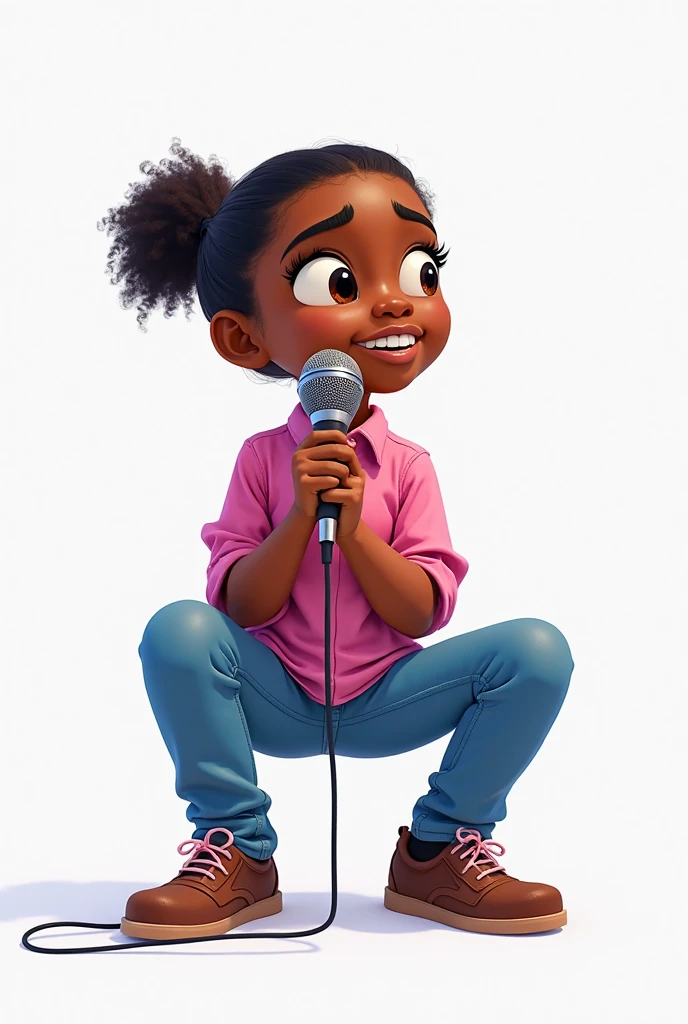 a little girl with headphones standing in front of a microphone, disney animation, brown skin like soil, cold studio lighting, evokes feelings of joy, beautiful artist rendering, as a pixar character, kawai, inspired by Sheila McClean, artist unknown, cherubic, by Charles Fremont Conner