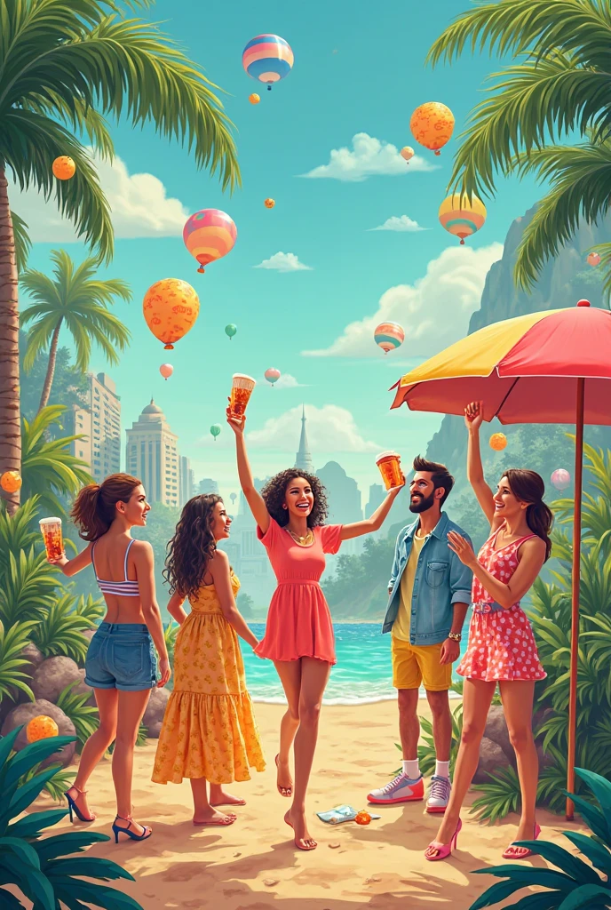 Create an image for a Starbucks ad with tropical colors