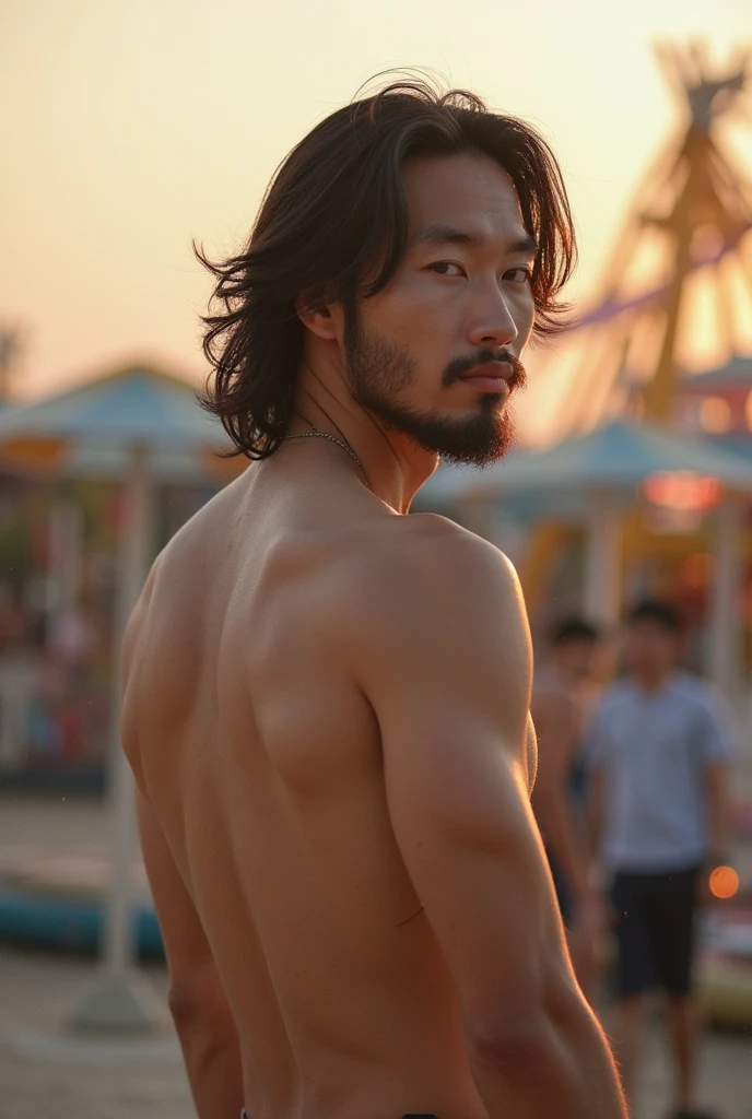Japanese,25-30 years old , Masculine and handsome, the weather is summer,Wear summer sex clothes,For example, vest(Super detailed, Realistic, best quality, 4K, 8k, High resolution, masterpiece:1.3)The background is Bangkok, Thailand,It's the Water Splashing Festival,wet,full body pic. happy