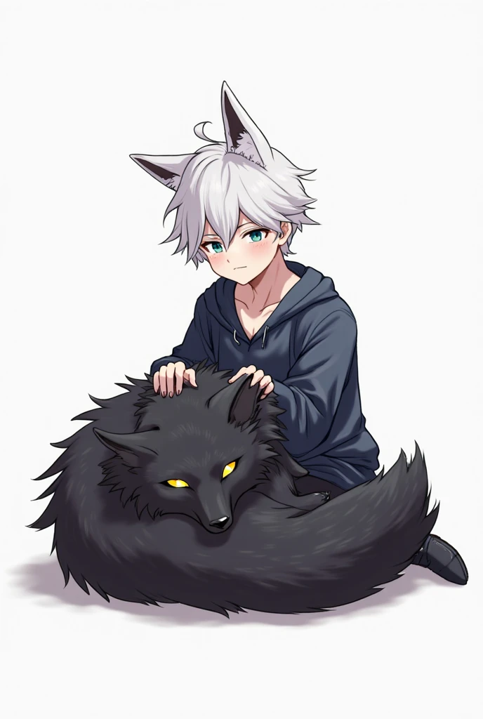 A furry male of a weak beast with white fur and hair everywhere, blue eyes, white fur everywhere, hands and legs with cat like claws, white and short nails, and a furry tail