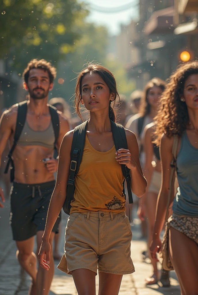 Group of young male friends led by a young woman