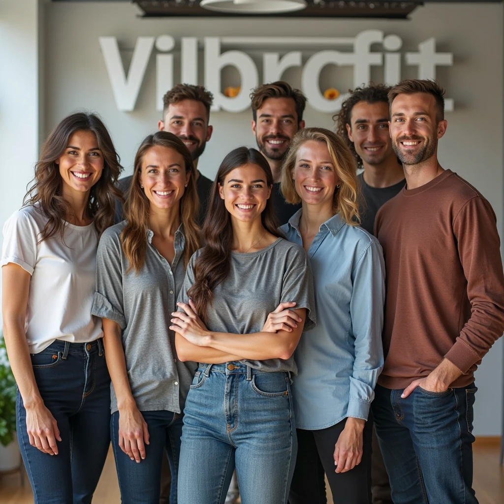 People posing for a photo, wearing a white shirt with the name of your company on the side: “Credifast” (letter only, without logo).