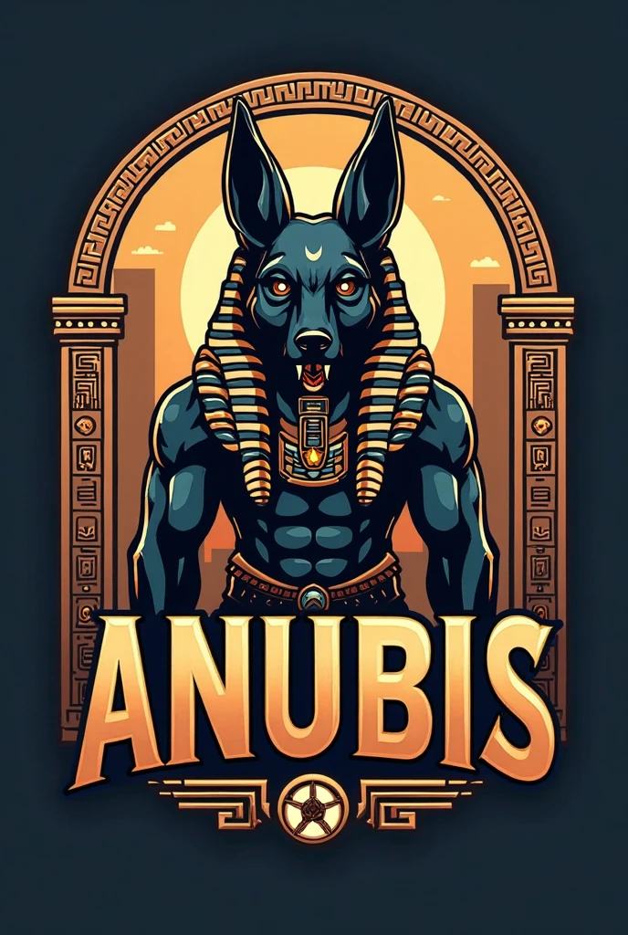 ((best qualityer)), ((work of art)), (detailded), create a gamer logo with the character egyptian god anubis, The logo must have a coat of arms with the character in front of the front bust, e o nome escrito ANUB☥S a letra i te que ser substituidada pela Cruz de Ansata ☥, Anubis has to be on fire epic dragon gamer style., and anubis has to look bad