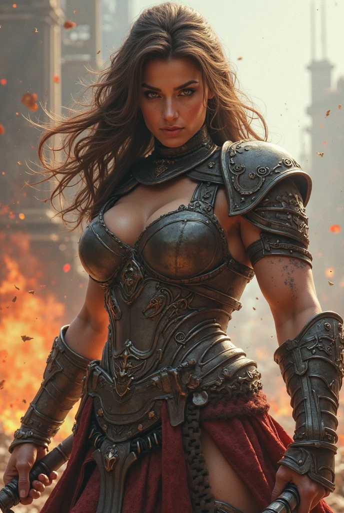 4k, 8k, best quality, ultra high res, (photorealistic:1.4),(masterpiece:1.2), best quality, masterpiece, highres, original, extremely detailed wallpaper, (ultra-detailed), (best illustration), (best shadow), (realism), realistic,
darius, (1girl:1.3), medium breasts, long hair, armor, cleavage, cape, scar, fit body, narrow waist,
war field,
<lora:more_details:1> <lora:darius:0.7>