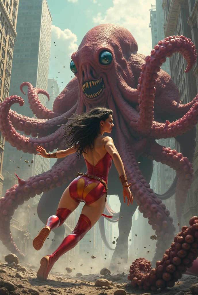 fighting in the rubble slime and debris attacked by slimy black tentacles, teen wonder woman, slimy slippery Tentacles around her oiled sweating body, many tentacles trying to enter her ass, Fine details,Tentacled,Tied with tentacles,giant black tentacles as thick as her legs trying to fuck her ass,teen wonder woman is drooling,Crying,Detailed body,Full limbs,cameltoe, low-angle shot, wide-angle shot, handheld shot, dramatic angle, extreme angle shot