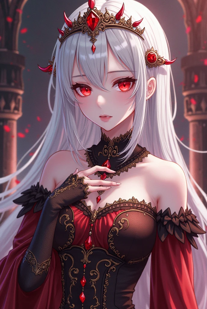 Anime-style vampire girl with black and white hair wearing a general's armor