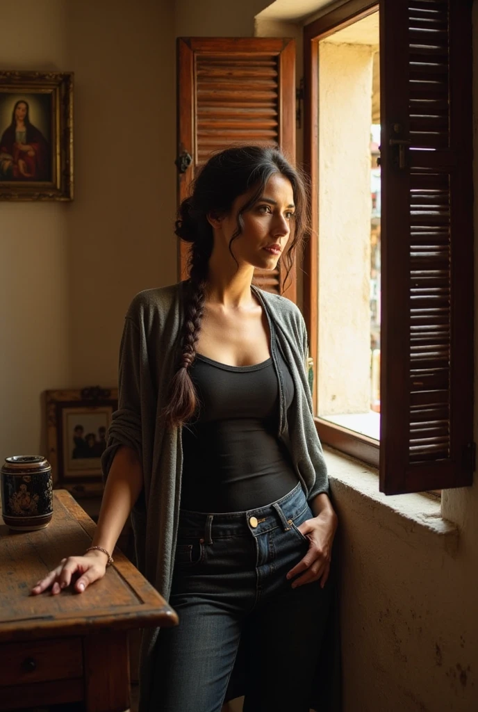 woman standing in a room with a table and chairs and a painting on the wall, dayanita singh, by Magdalene Bärens, by Karl Völker, by Jens Søndergaard, photo of a woman, by Dietmar Damerau, by Matija Jama, malika favre, by Louisa Matthíasdóttir