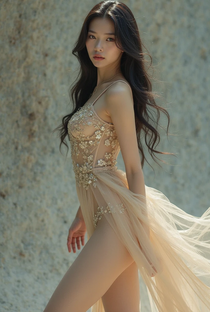fashion photo of extremely beautiful 18 years old long hair woman, made of sunrise , dressed in sunset gown. on the edge of the world of radiant sun. warm colors --auto --s2