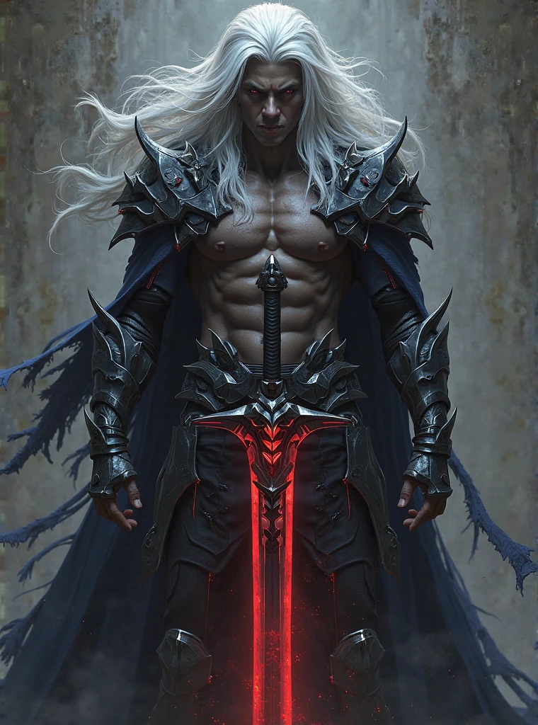 He has grown, flowing white hair. His sharp white eyes flashed with intense light. Wearing a stylish black suit, He exudes a mysterious aura. tall and big,The physique is well-defined, He attracts people's attention and respect. His profession is death.