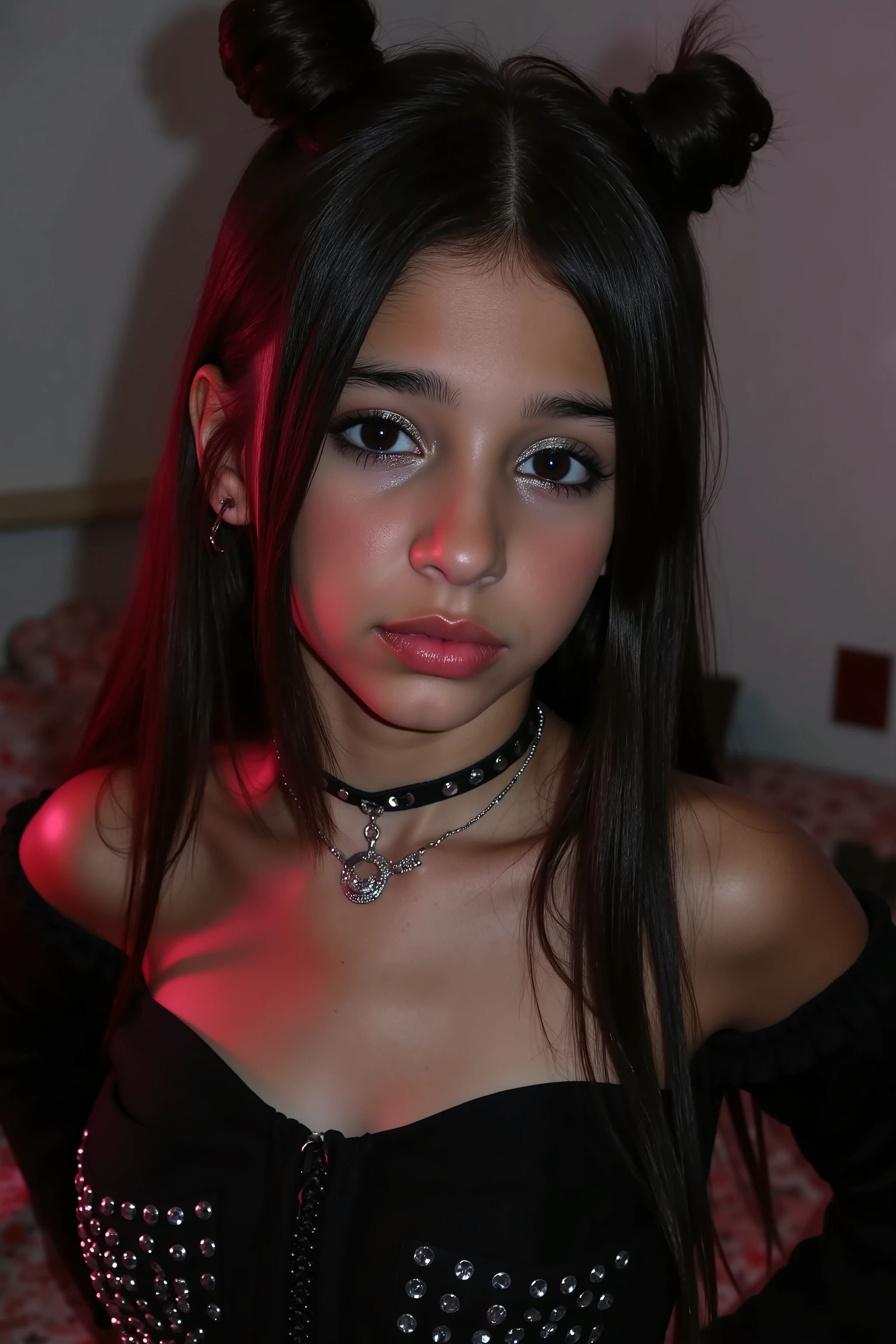 ((masterpiece)), ((Best quality)), ((highres)), ((Extreme detail CG Unity 8K wallpaper)), little Anunaki girl, (()), ((childlike figure)), beautiful face, black eyes, freckles, beautiful lips, Neck and upper body tattooed with symbols, black hair french braids, nose ring, ((skinny body)), naked, small nipples, Small breasts, ((vagina with little black hair)), lies on an altar, ((lies on the back and opens the legs)), Labia are visible, Background ecclesiastical, Nuns in the background