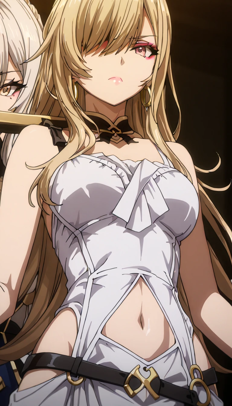 Beautiful 1girl, full body, teenager, solo, (very long waist length blonde hair, straight blonde hair: 1.28), ((light blue eyes)), clear skin, (large darker fox ears: 1.45), pale skin, medium breasts, cleavage, (thin hips, thin waist , athletic body: 1.25), background, looking away,, revealing clothes, (wearing bra & panties: 1.5), (shibari, arms bound behind head:1.7), (straddling a motorbike: 1.k textures, soft light, elegant, highly detailed, sharp focus, soothing tones,