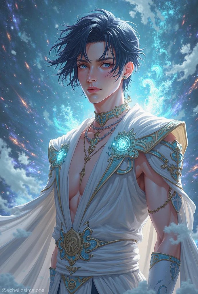 Male, black hair, fine gold clothes, fine gold jewelry. , Man, the god is very handsome. , Handsome Man