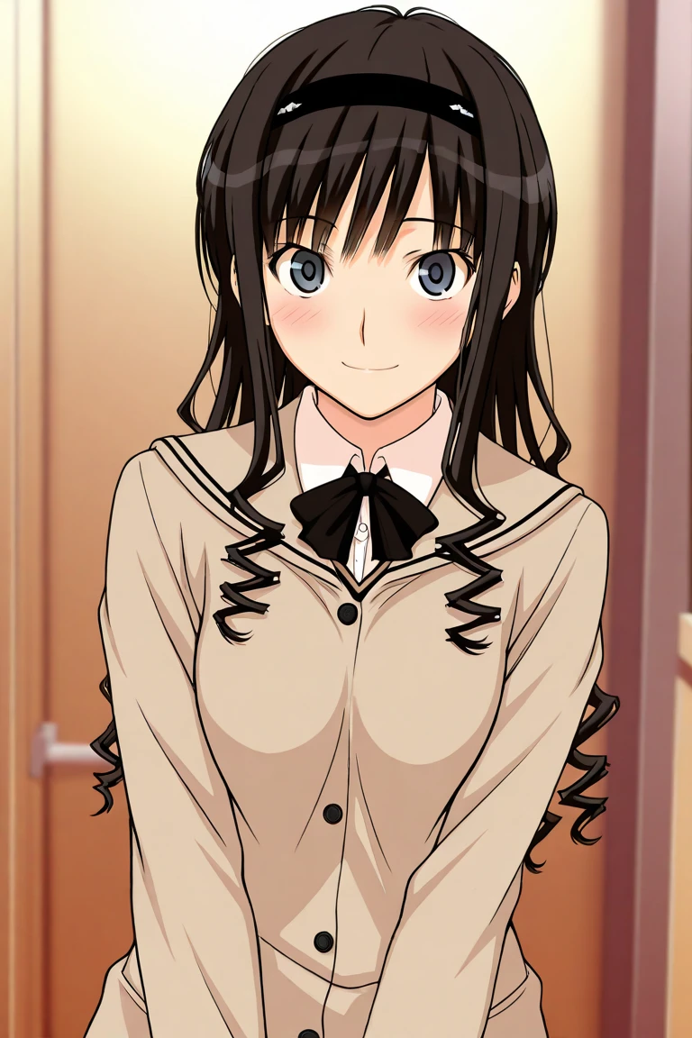 score_9, score_8_up, score_7_up,anime_source, source_anime, best background, detailed background, anime screencap, kaname, Ookami school outfit, blush, bookshelf, light smile, doggystyle, indoors, <lora:JN_ookami_kakushi:0.8>
