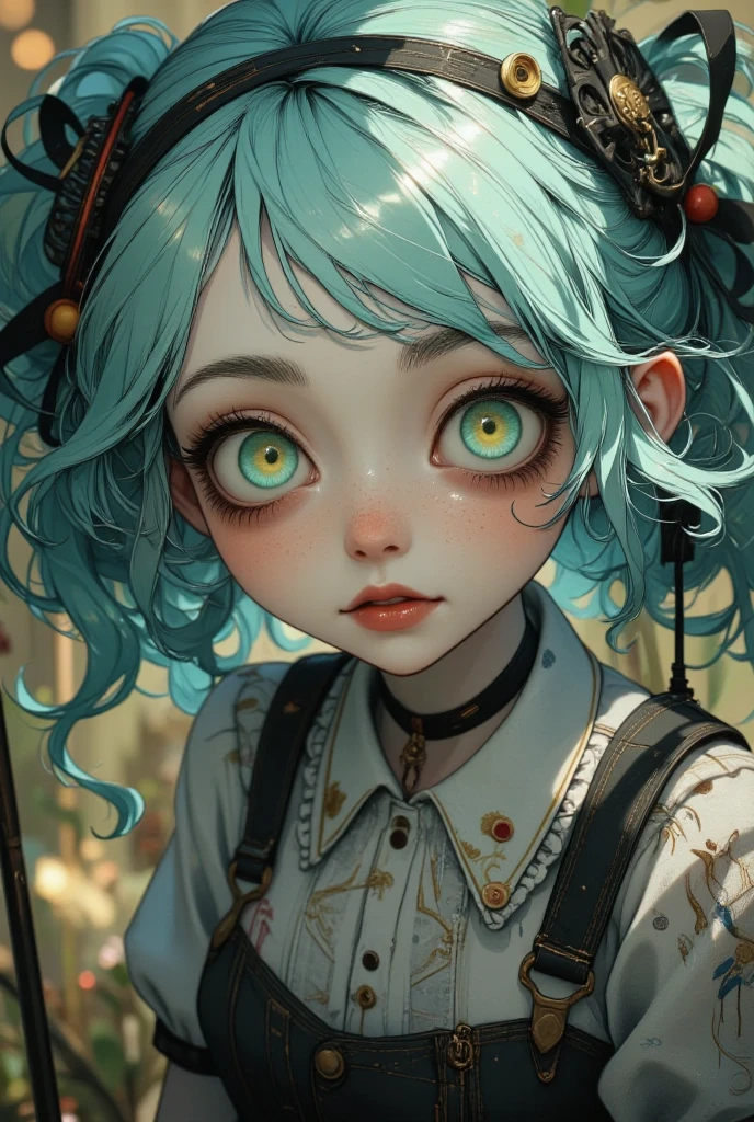 Pixar style, gloomy, negative, twisted, weird, big-eyed, loli