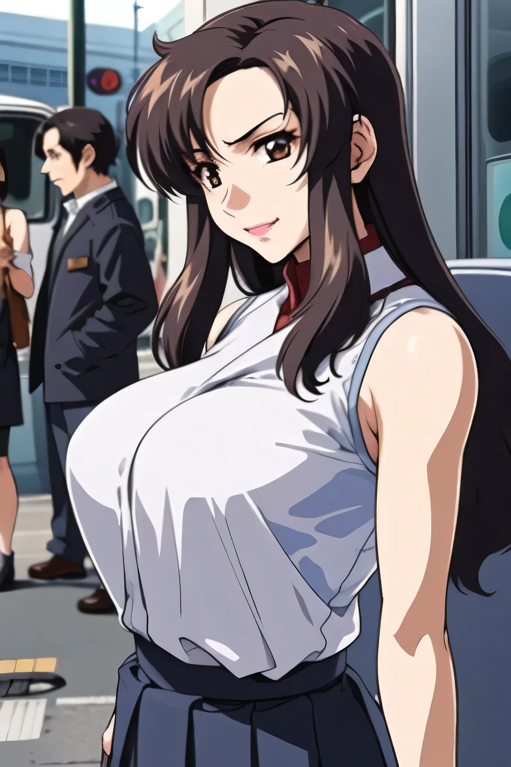 (Molestation:1.8), ((Several old men around her touch her body.:1.1)), Surrounded by penises、Anime cel painting style, highest quality, High resolution, Short sleeve, Blue Skirt, blue eyes, blush, View your viewers, Cowboy Shot, crowded train, (Huge Breasts:1.2), panties