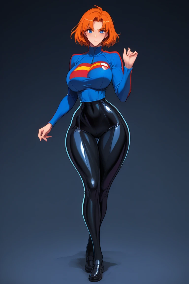 ripped skintight red and black clothes with the incredibles logo on, tall black shiny boots. black mask around eyes, long straight black hair, blue eyes, cleavage, sexy violet parr, masterpiece, high res, 32k (perfect anatomy:1.5), perfect legs, perfect arms, action scene, sexy pose, cute face, innocent face