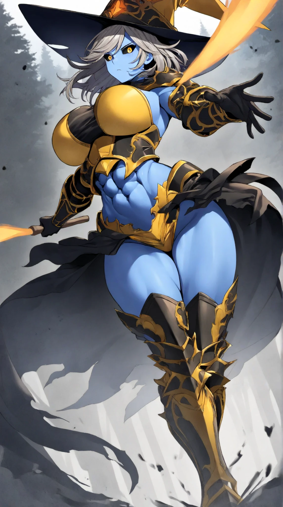(high resolution, pixel perfect, gorgeous illustrations), (hyper quality, muste piece, etheric: 1.4), ((1girl, solo)), full body, ((stand,open legs)), cool atmosphere, Twintails with black hair, ((Exquisite face)), (((((((muscular))))))), ((thick thighs)), (((wide hips))), ((Big breasts that are about to burst)), fighter, ((((waist-cape armor, black zentai)))), ((armor)), ((cameltoe)), shiny skin, gleaming skin, sweat, simple background, style_parody, anime_coloring,