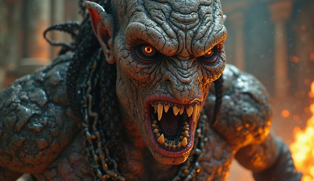 (beautiful (demon orc woman:1) portrait:1.5) in hell landscape with castle and demon horde (((masterpiece))), ((best quality)), realistic, 8k, ultra-detailed, realistic, scenery, ConceptArt, Highly detailed RAW color Photo, side Angle, (lens flare:0.7), particle effects, raytracing, cinematic lighting, shallow depth of field, photographed on a Sony Alpha 1, 50mm wide angle lens, sharp focus, cinematic film still, dynamic pose, <lora:Hell2_v1.0:0.5>, (Realistic:1.3), <lora:EdobOrc_v1.0:0.8>