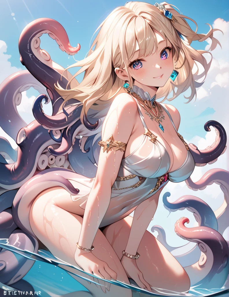 (masterpiece,top-quality,best qualityer,Cinematic lighting,offcial art,Beauty and aesthetics:1.2),(from below,Focus on the lower body),((1 girl tied by tentacles,spreads her legs apart)),M-legs,extremy detailed,abyssal,((vaginal tentacles)),tentacles rape,((tentacles rape,Tentacles are inserted into the)),((pantyless)),Filled with liquid,Wrapped around the breast