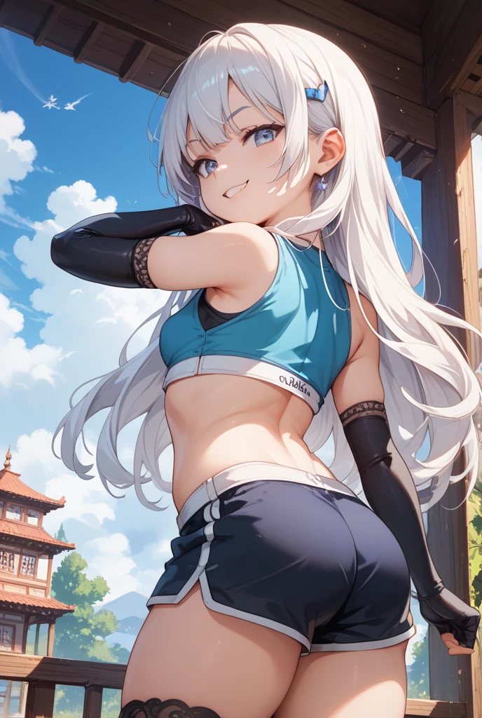 (((Ganyu from genshin impact))), (small breasts), (Sports bra), leggings, (hips)