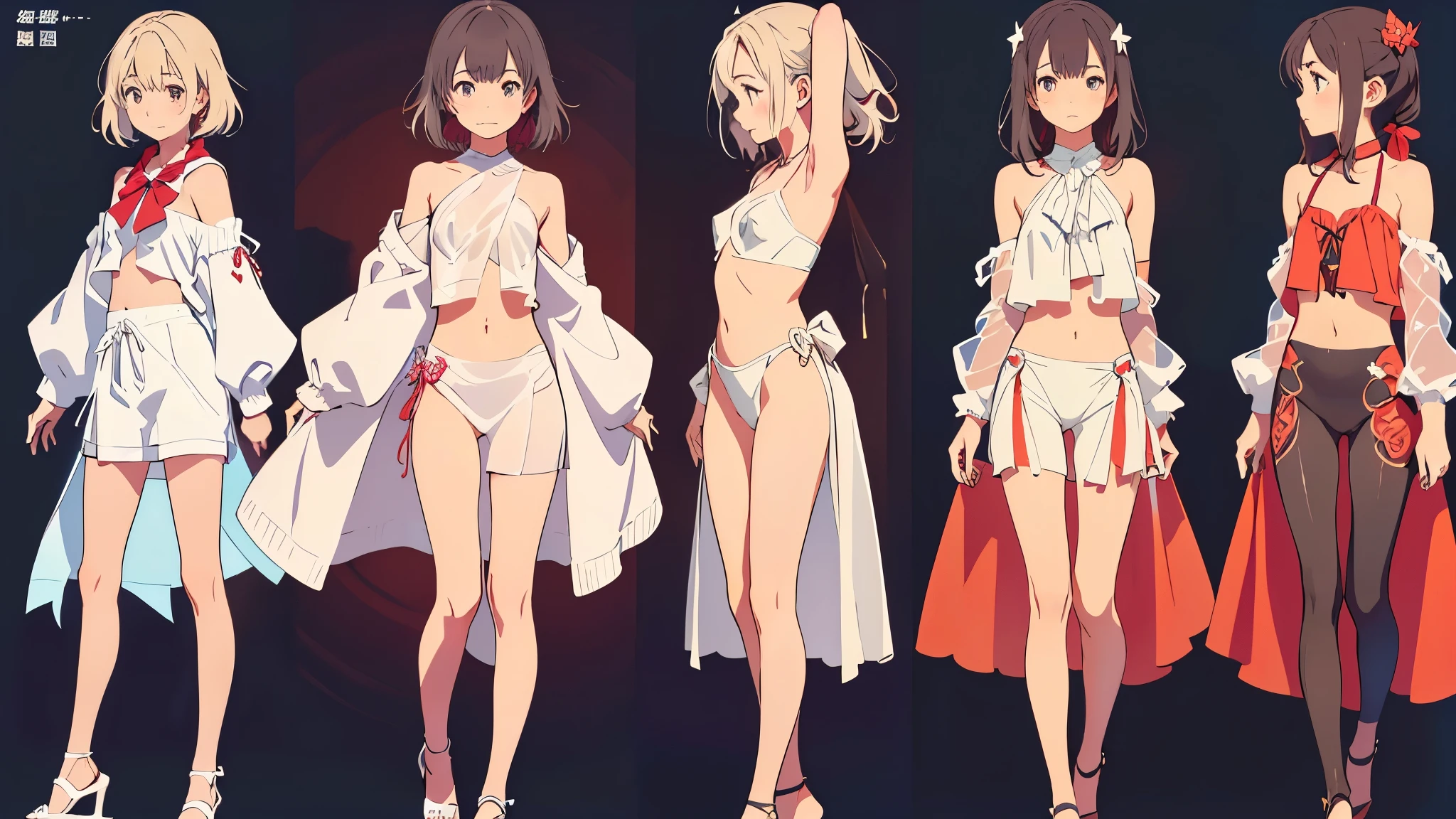 1girl、vtuber-fullbody、highest quality、Masterpiece、Official Art、The best composition、Super detailed、Standing in front of the viewer、short hair、bikini、Small breasts、barefoot、Transparent Background、Character design sheet、Standing figure、