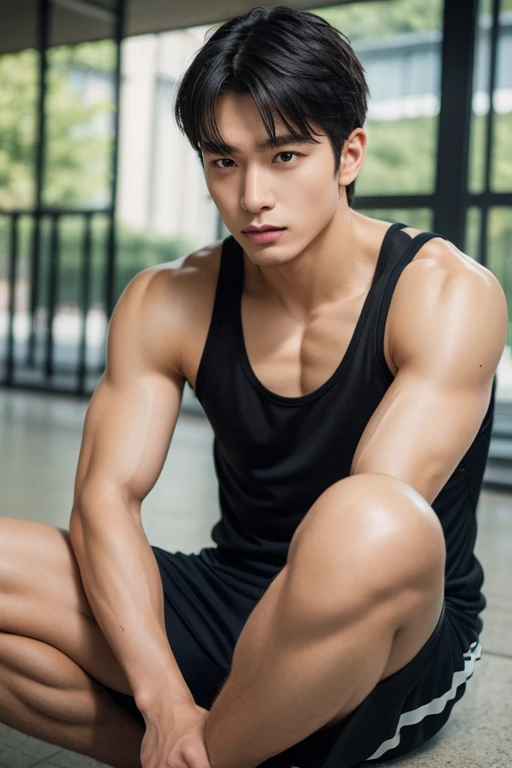 Handsome guy with abs wearing tight pants