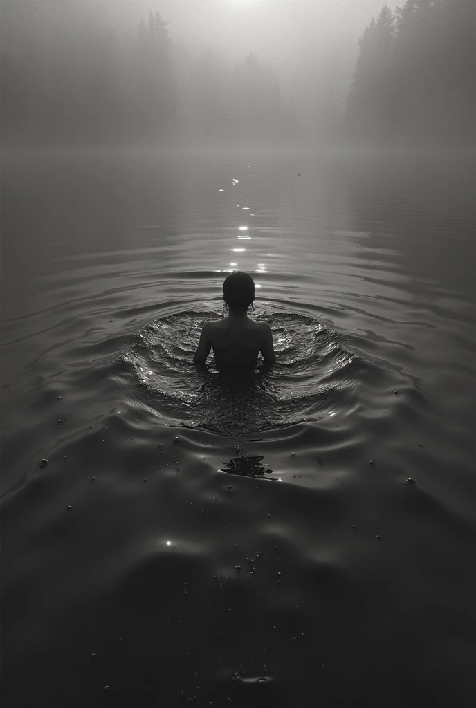 Silhouette of a man falling into the water suddenly