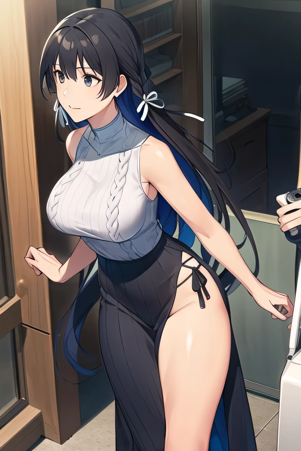 nice smiles,I'm drawing a facial expression。depicts her expression more delicately,Faces are very important,can I draw a sleeveless dark blue long dress,Big Breastsでもウエストが細い,{{X}},can I depicts her expression more delicately,walking alone, city tour ,,(((she is dressed in casual tourist style))), I have a SLR camera ,(Let's draw a more delicate look),(sleeveless wool sweater),( Pleated Legs,white panties),(That work is enough for one person {X} why don't you draw the perfect balance to prevent destruction)、 That's enough,frown。unless the job requires it。 {X}、 , Attractive 40-year-old adult woman takes off her uniform, big black wavy hair, , Big Breasts, thin waist , , ,