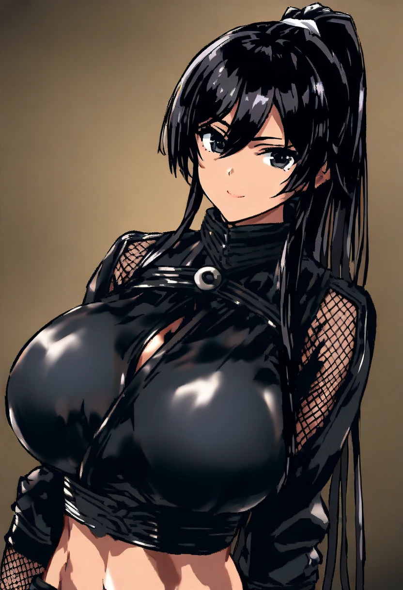 Highly detailed sexy anime girl, black latex catsuit
