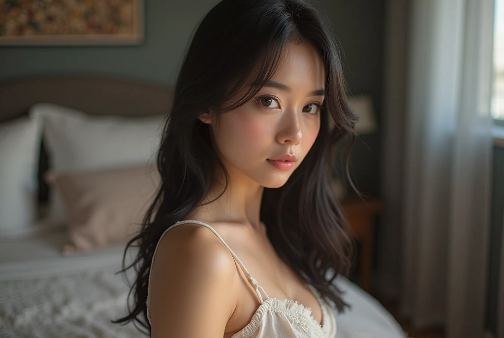 Nipple play、Japanese、beautiful girl、Private room、bed、Home