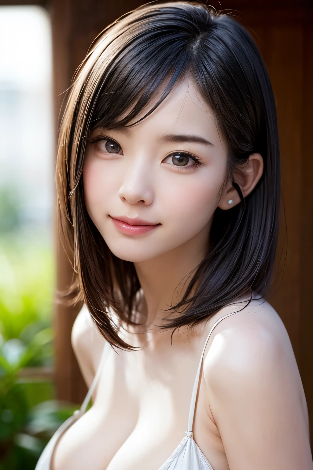 (8k, RAW photo, best quality, masterpiece:1.2), ultra detailed, ultra high res,
(realistic, photo realistic:1.37), high detail RAW color photo, professional photograph,
an extremely delicate and beautiful, extremely detailed, 8k wallpaper, Amazing, finely detail, huge file size, official art, extremely detailed CG unity 8k wallpaper,
extremely detailed beautiful girl, extremely detailed face, extremely detailed eyes, extremely detailed skin, extremely detailed fingers, extremely detailed nose, extremely detailed mouth, perfect anatomy, highly detailed background, extremely detailed clothing,
1girl, (25 years old:1.2), teenage, cute girl, famous japanese idol, kawaii,
(small breasts:1.2), realistic body, ,
fair skin, shiny skin, slender body, good figure,
black hair, long straight hair, (blunt bangs:1.2),
smile, cute, young, cute face, baby face, realistic face,
beautifully detailed eyes, drooping eyes, beautiful big eyes, large dark eyes, beautiful and clear eyes,
shirt,white shirt, cleavage,white panty,front view,in room,