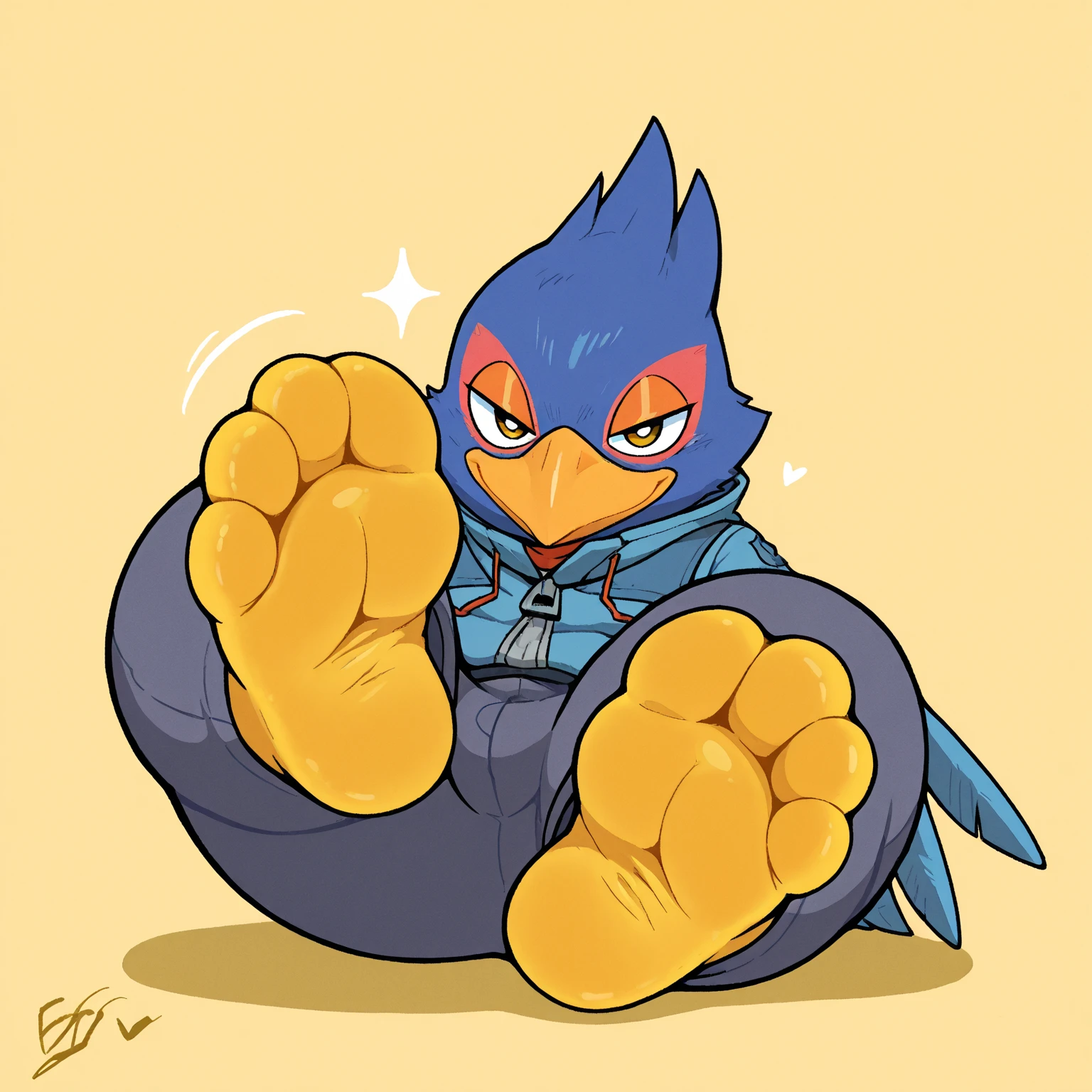 nintendo star_fox 
falco_lombardi 
avian bird 
2019 absurd_res digital_media_(artwork) hi_res 
<3 anthro beak blue_body blue_feathers blush bodily_fluids clothed clothing cross-popping_vein crossdressing dialogue embarrassed eye_markings feather_hands feathers front_view girly male markings multicolored_body multicolored_feathers navel open_beak open_mouth partially_clothed pink_tongue red_body red_feathers red_markings simple_background solo standing sweat tail_feathers text thick_thighs tongue wide_hips yellow_beak