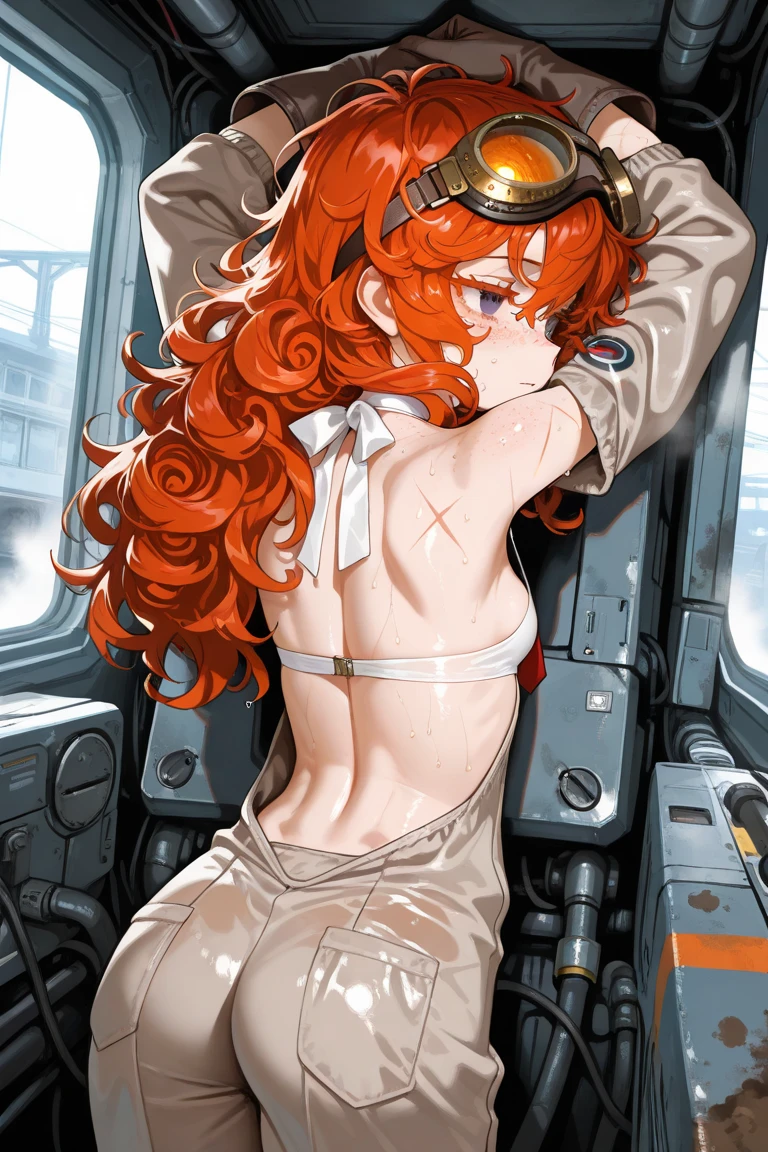 ((A masterpice))、((Top image quality))、((Top image quality))、(Illustration of one girl)、Whole human body、25years old、Sidetail with semi-short orange hair、Golden Eyes、((Long body))、large tits、((Muscular and strong body))、((Muscular and strong body))、((Split abs))、((muscular and thick arms))、((muscular and thick legs))、((Military uniforms))、((Military Cap))、((Military coat))、(White clothing)、(White pants)、(White cap)、trench coat、((Inside the spaceship))、(Outside the window、universes、Earth seen from space、Spaceport)