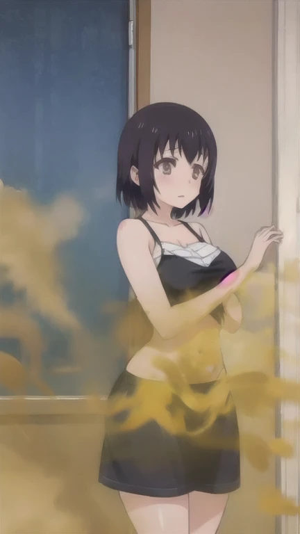 1 Girl, Short Hair, Bobcut, Red Hair,　Red rabbit ears, 　Black mesh in the hair、Animal ear hair, 赤色のBunny girl服、another world, Bar, Bunny girl, Portraiture, High Contrast, Official Art、smile、seems to be happy、smile、Highest quality, High resolution、Beautiful hair details,masterpiece,Highest quality,((Put your hands behind your back)),Beautiful Eyes,Fine skin,Leaning against a wall,Cinema Lighting,Written boundary depth,cute, feet２Book、arm２Book,　Eye for fine details, (anime, 8K, masterpiece, Highest quality, Highest quality, beautifully、aesthetic, Professional Illustration, Very detailed, Perfect lighting, Perfect Shading, Perfect sharpness)、Trump、Wink、Big eyes、Big Breasts、I can see her cleavage、naked、Open your mouth、、smile、Embarrassed face、slightly reddening cheeks、skirt、Underwear only、erotic、room,　uniform、Black eyes、
