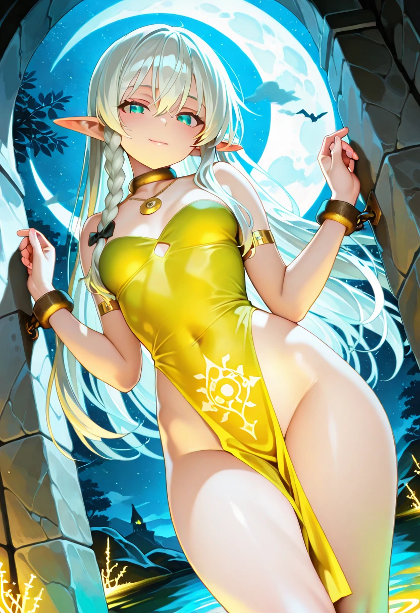 slaved high elf nude, masterpieces, 16k, Hyper detail, scale up, orgasm, blush, naughty face, corruption tattoo, chain on body, plant tentacle surrounded, bandages on chest, golden hair, bright gold perfect pupil detailed, not adult, cry, tear, panic face, trembling, hard nipple, royal toy, original character, crown of light, idol, RAW, POV, sexy, seduce aura, forest background, kneel