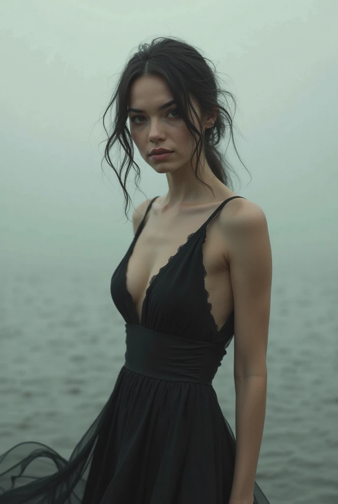 3D ,stunning girl ,looking at the viewer ,beautiful perfect bright Blue eyes, very beautiful mesmerizing face,windy day, Golden bracelets and necklaces, long hair is waving in the wind ,(official art, beautiful and aesthetic:1.2), extreme detailed, highest detailed, pale skin, the creamy smooth skin, long monolith at the horizon, black dark post- modern full transparent tulle dress is waving at the wind, strong light, backlighting, pumpkin vegetation, thread, strong shadow, close-up, fog, futuristic fashion, modern art, movement, Post-apocalyptic, Biofabric, Gothic wind,soft light on face, cyphere like polished black stones, no underwear, no bra , wet tulle,