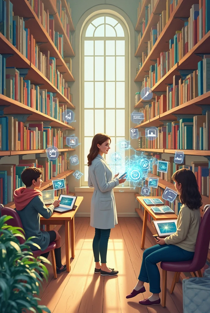Library,girl,boy,student,future,technology,star,book,reading,robot