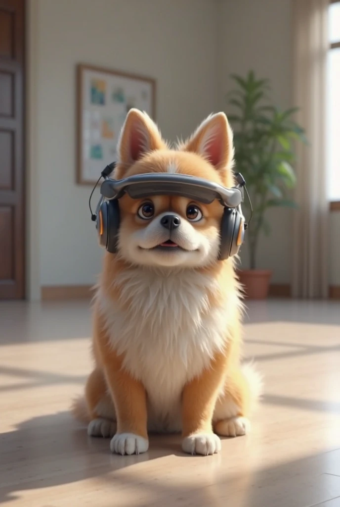 a cute k9 dog weraing apple vision pro <lora:APPLEVR_LORA:1>