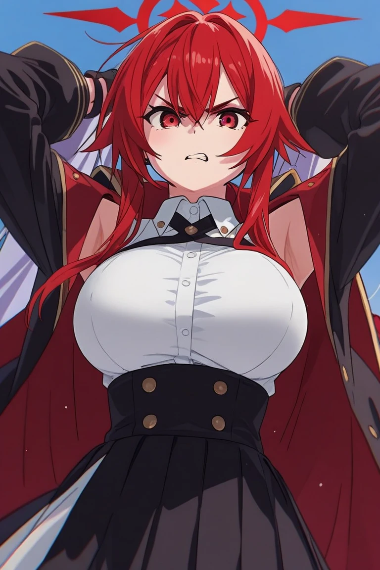 masterpiece, ((best quality)), ((highly detailed)),((detailed eyes, deep eyes)), ((1girl:1.2,solo:1.2)), ((cleavage:1.3)),naruse mio, ((chainmail,knights armor, metal armor, sexy:1.4)) absurdly long hair, red hair, red eyes, hair ribbon, huge breasts:1.3, cleavage, Colorful, Bright_Front_face_Lighting,shiny skin, (masterpiece:1.0),(best_quality:1.0), ultra high res,4K,ultra-detailed, 8K, HDR, highres, absurdres:1.2, Kodak portra 400, film grain, blurry background, bokeh:1.2, lens flare, (vibrant_color:1.2) (Beautiful,large_Breasts:1.2) <lora:narusemio:0.6>