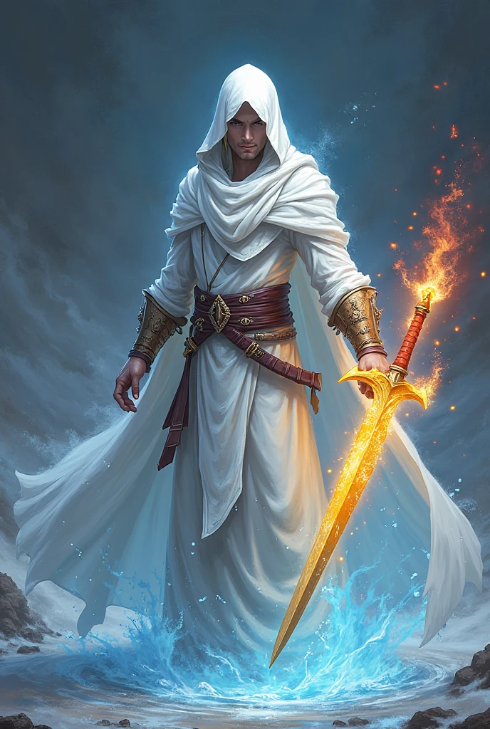 painting illustration of a handsome young male battle wizard, white wizard shirt with golden trim, white robe moving in the wind, detailed face and body, margins, detailed face, detailed hands,looking at the viewer, cinematic lighting, art by  by Slawomir Maniak and Greg Rutkowski and jan matejko Grzegorz Rutkowski, wizard walking on meteorite surface