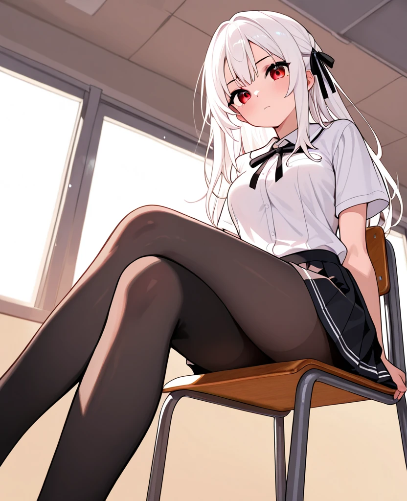 tmasterpiece,best qualtiy,light grey sweater,looking at viewert,thigh boots,whaite hair,lie,full bodyesbian,ridicule,your legs,upper legs,spread their legs,a skirt,Girl student uniform。