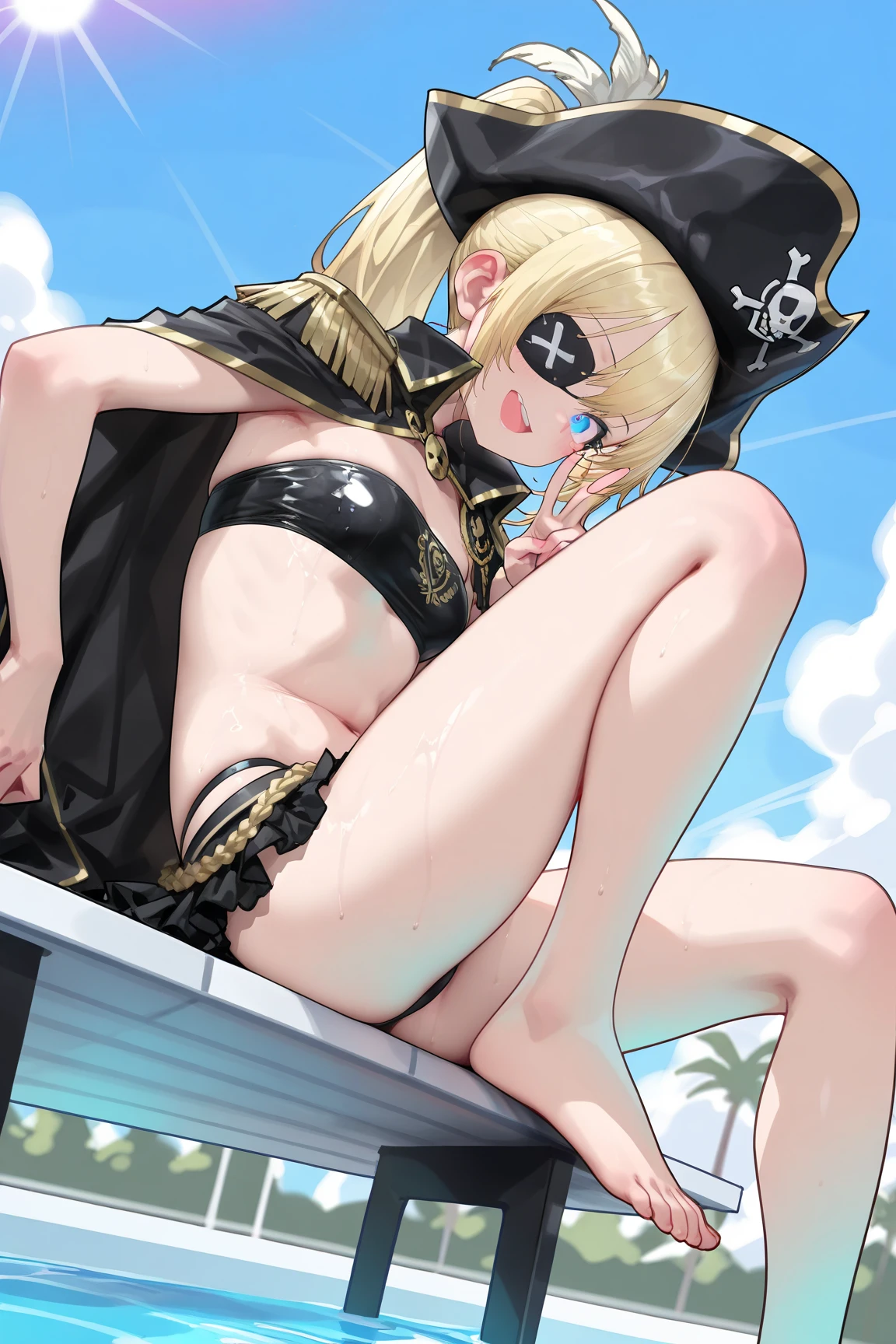 smile, blue bikini, put off pant, on all fours and spread her legs wide apart, sex toys, open mouth, on the beach, nsfw