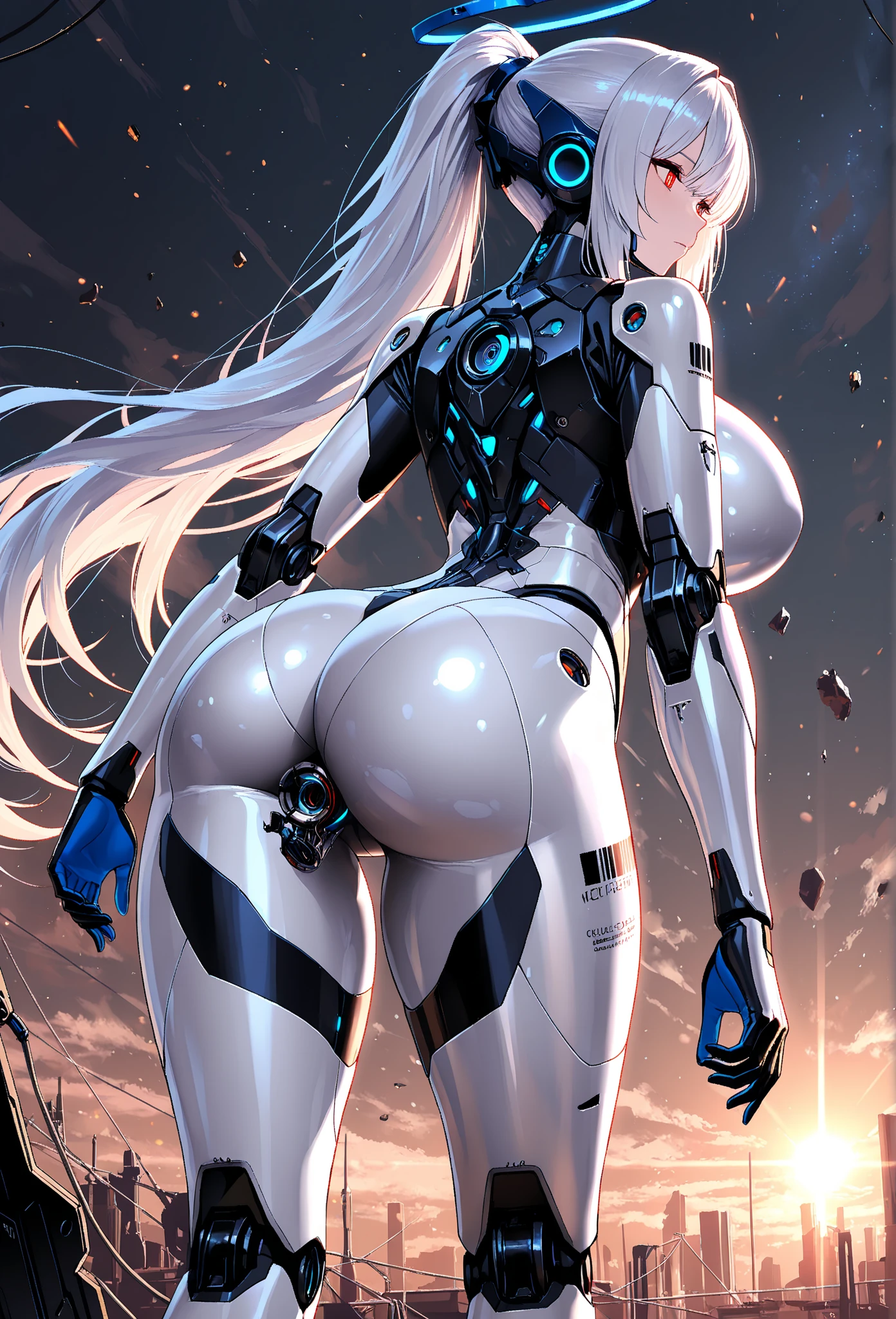 ((1girl, perfect face, looking at the audience)),
 BREAK,
 ((skin tight transparent vinyl, long blue hair, gray eyes, pale skin, shanyaogaoda, thighs, pink eyes, looking down)),
 BREAK,
 ((cyborg, Machine)), mecha, pink armor with white parts, shiny clothes, hair ornaments, bare shoulders,
 BREAK,
 low lighting, low key, sharp focus, octane, backlight, machine, backlight, standing, (large mechanical background:1.2), Bottom up view, cosplay, RAW photo, smooth, best quality, (intricate details:  1.3), highly detailed, fine detail, full color, 8k uhd, film grain, (studio lighting:1.2), (Fujifilm XT3), (photorealistic:1.3), (skin detail:1.2), very high resolution, out of the park  with lake, best quality, photo, 4k, (photorealistic:1.4)