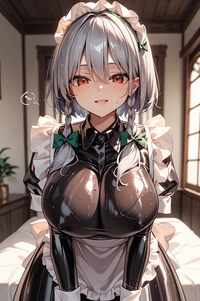 Chubby, busty, voluptuous, covered in liquids, maid, overworked, tired, wearing tight maid outfit, boobs hanging out, barely covered up, bursting clothes, working hard, cleaning, doing anything for master, showing off, slutty, jujutsu, massive, slut, begging for more, acting like cow, horny